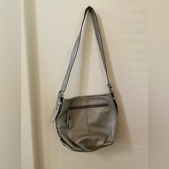 COACH HOBO METALLIC SILVER PEBBLED LEATHER SHOULDER BAG - Picture 2 of 13
